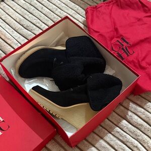 Carolina Herrera Black and Gold Heeled Boots